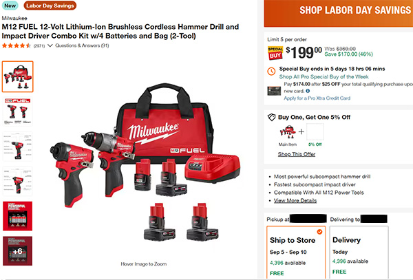 Home Depot Milwaukee M12 Fuel 2pc Cordless Power Tool Combo Kit with Free Batteries Labor Day Deal 2025