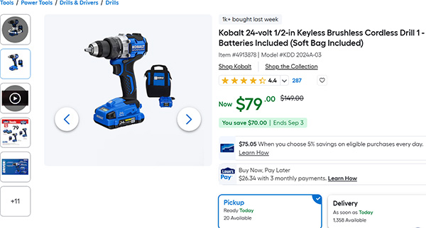 Kobalt 24V Cordless Drill Kit Deal Screencapture Fall 2025