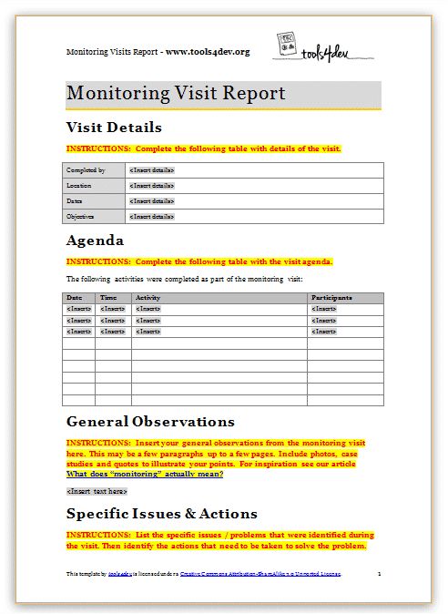 Monitoring Visit Report Template Tools4dev - Ocean Background Collection - High Resolution Quality