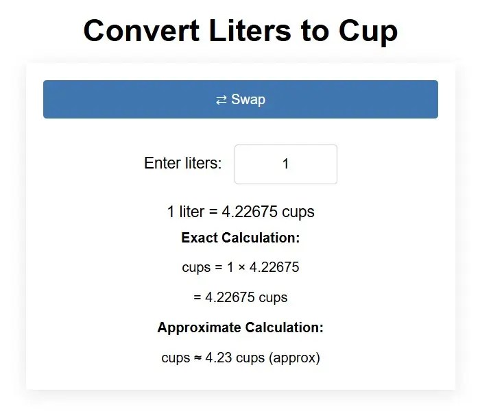 L to cups conversion tool