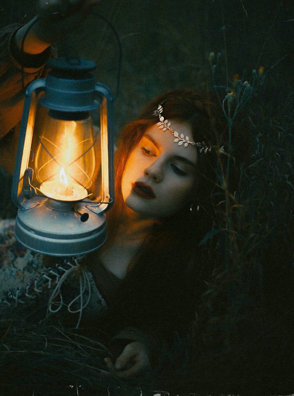 woman with gas lamp