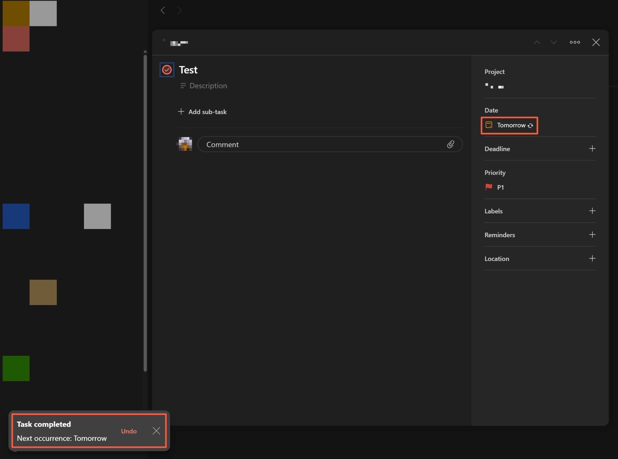 Todoist Undo message and the next date after completing a recurring task