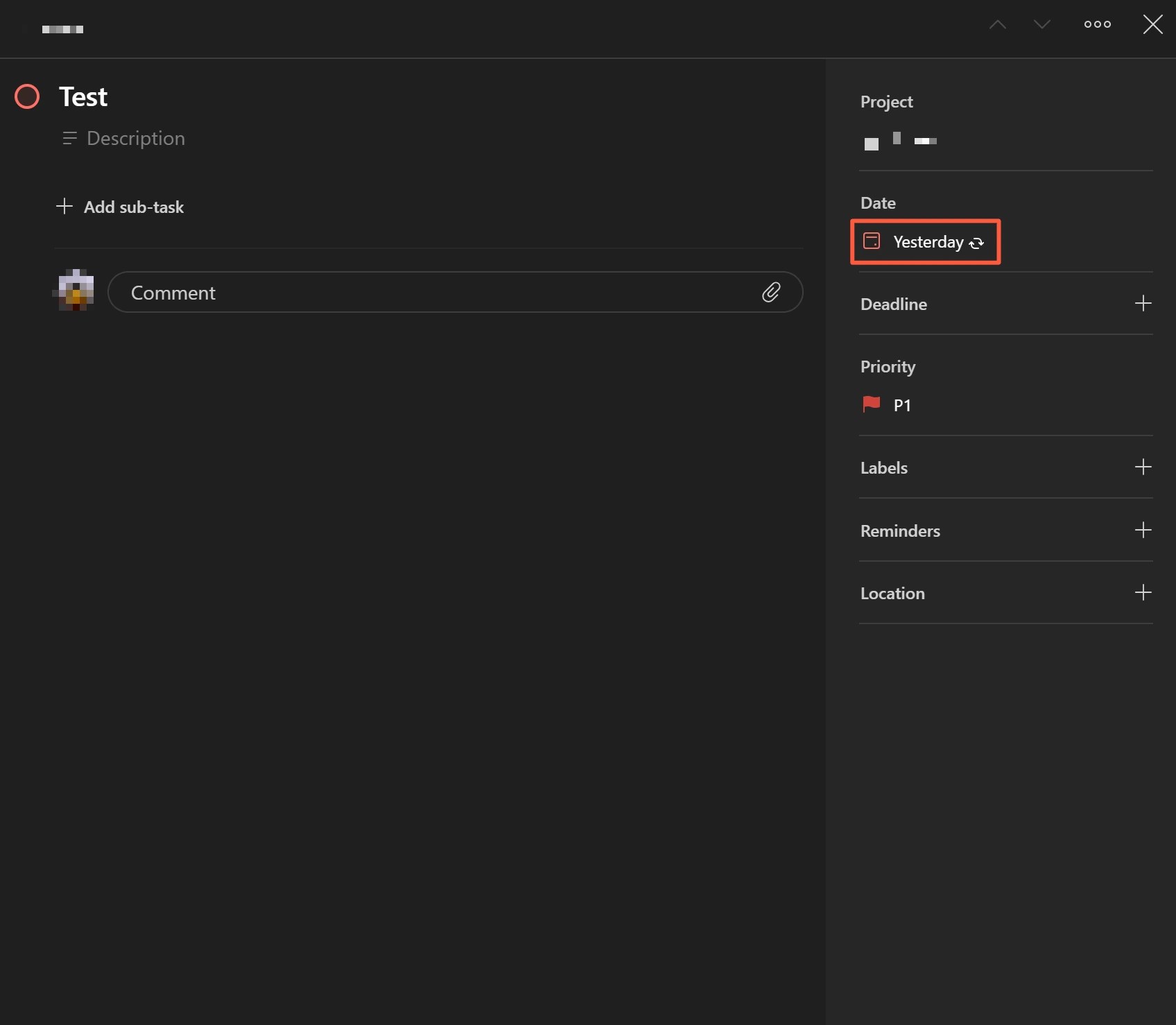 An overdue recurring task and its repeat date in the English Todoist Today view