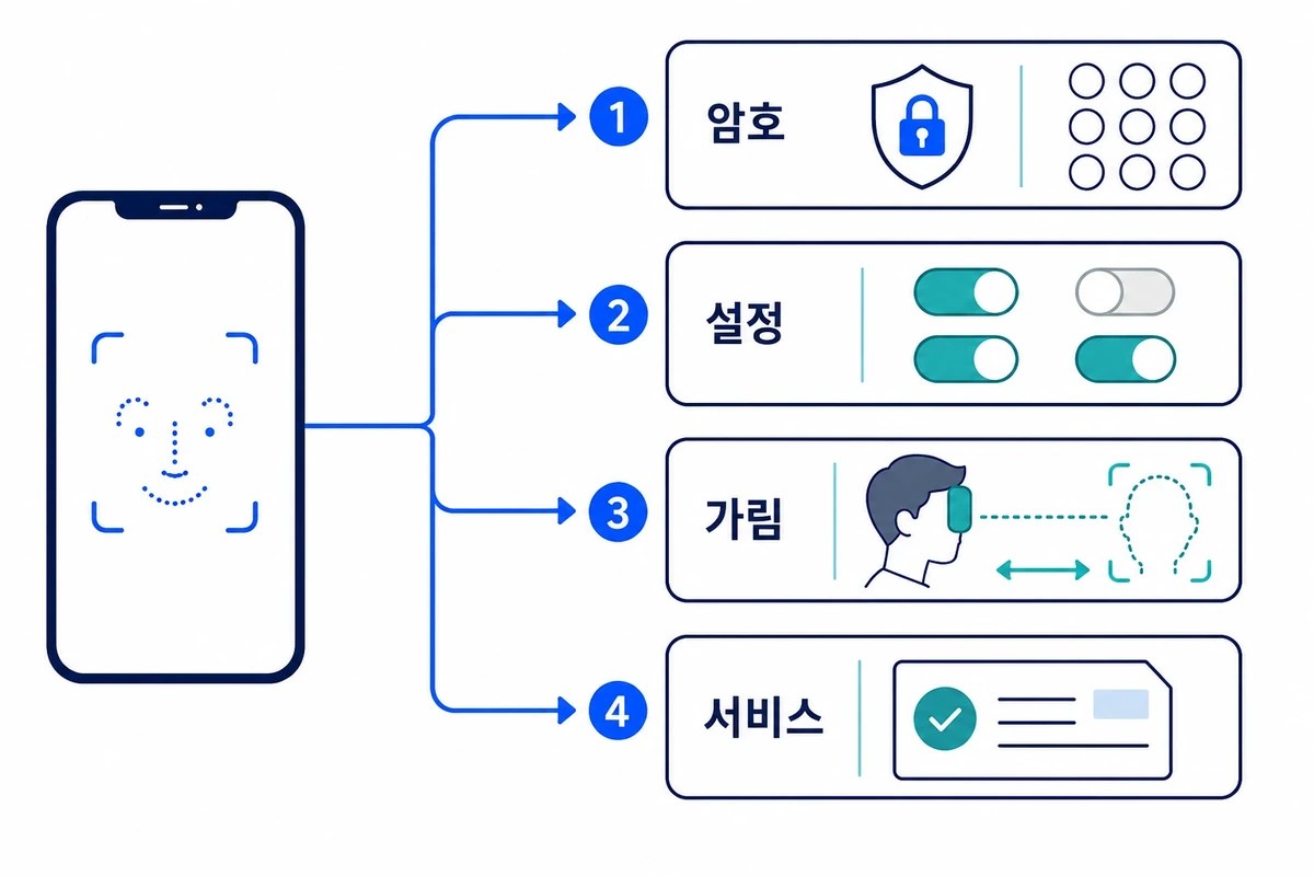 Face ID 실패를 암호, 설정, 가림, 서비스 단계로 구분한 진단 흐름