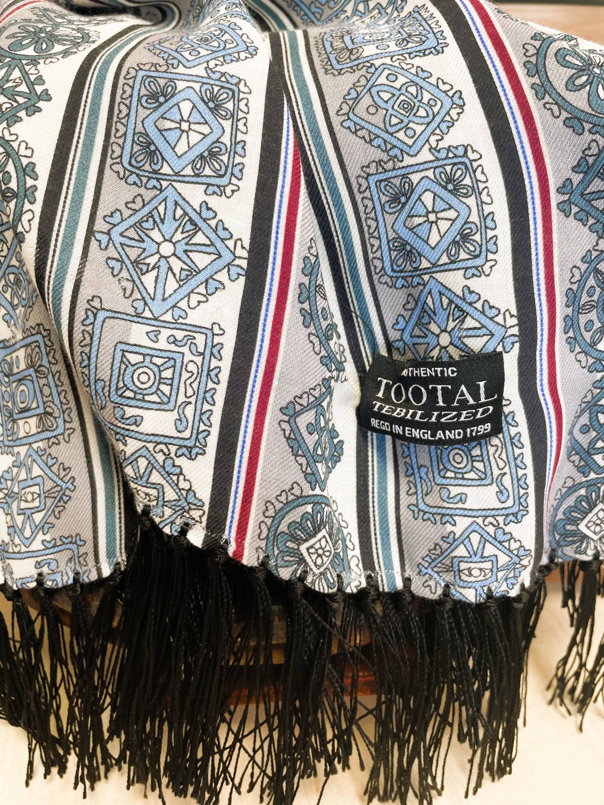 Tootal Smokey Grey Stripe Fringed Rayon Scarf