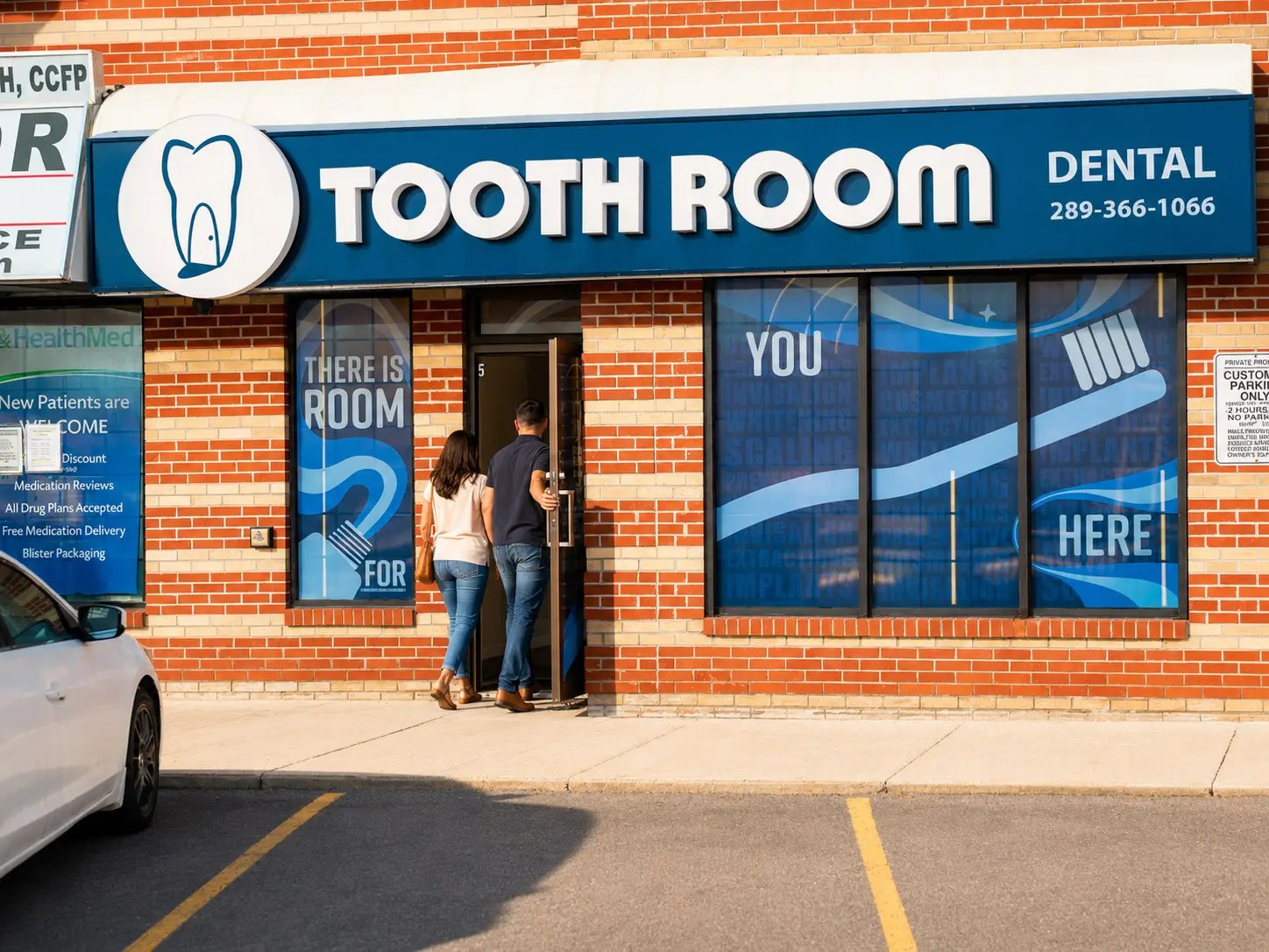 Patients entering Tooth Room Dental at Unit 5, 200 Davis Drive in Newmarket