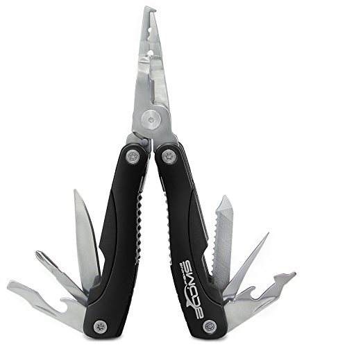 Booms Fishing L1 Fishing Pliers 12-in-1 Heavy Duty Multi-tools with Nylon Sheath and Coiled Lanyard , 6.7-Inches , Black