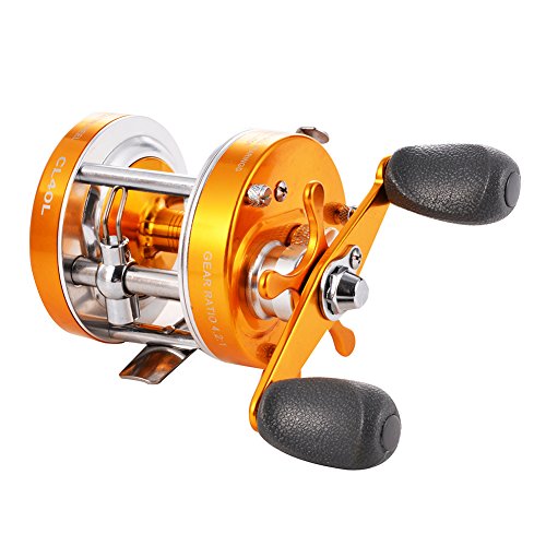Isafish Bait casting Fishing Reel Golden Right Hand Baitcaster Reel with Oversized Handle