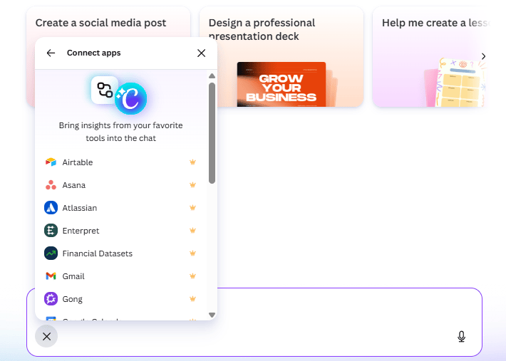 Canva AI connector apps example