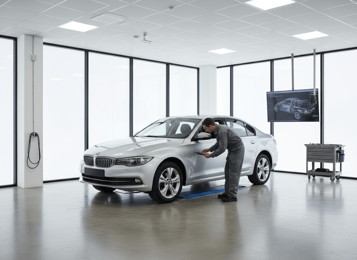 Routine car service in a workshop