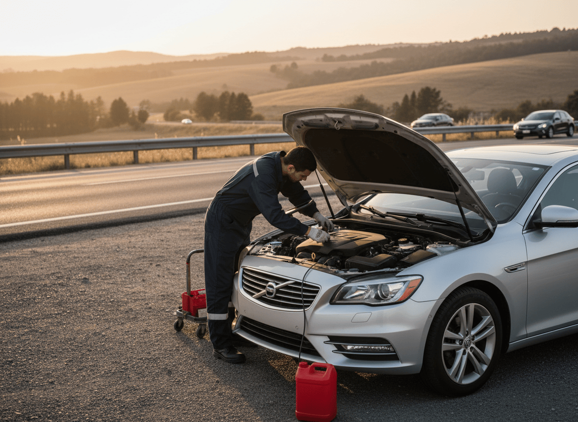Car engine bay being checked after overheating