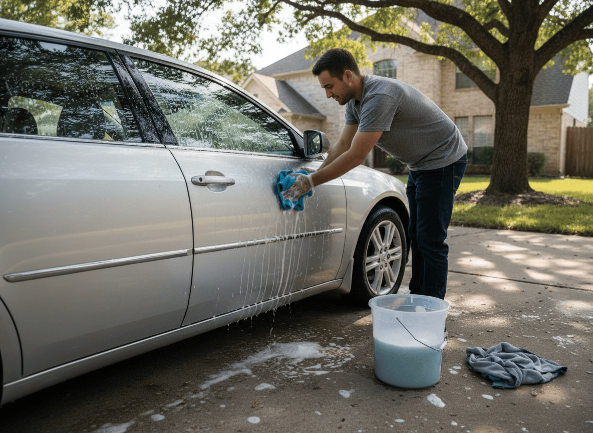 Car being hand washed
