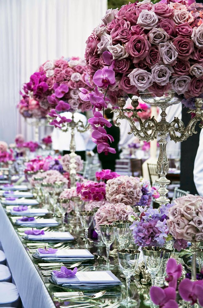 Sophisticated purple wedding table decorations