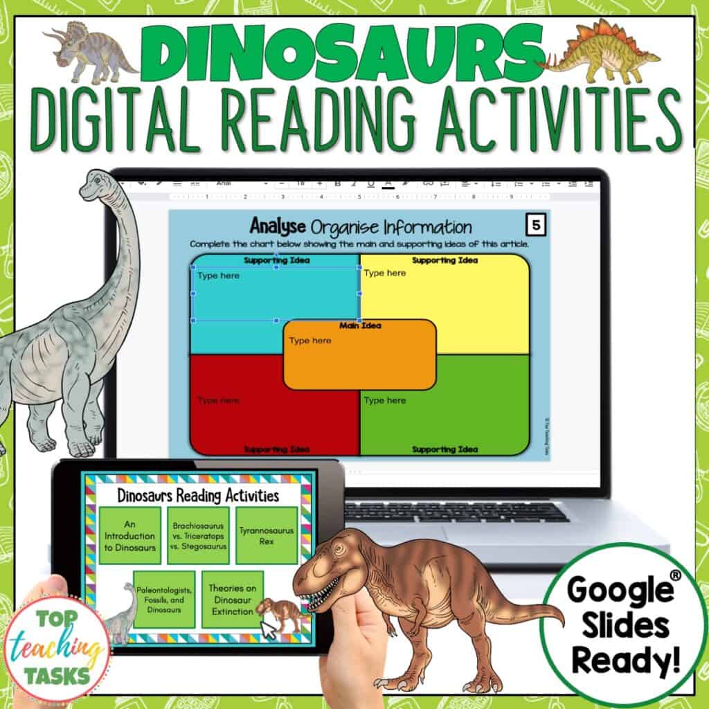 Reading with your kids is important. Dinosaurs Digital Reading Comprehension Google Slides ...