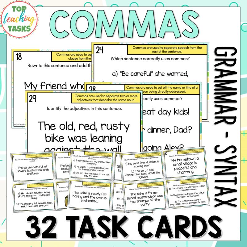 Commas Task Cards Commas Punctuation Activities Top Teaching Tasks - Premium HD Landscape Backgrounds | Free Download
