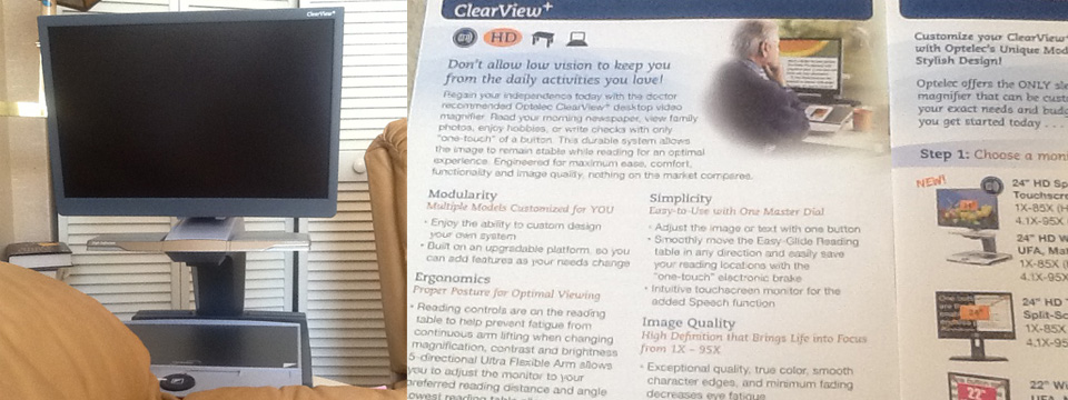 Photo of the One Gently Used Optelec Clearview Plus 22 Inch Monitor with Ultra Flex Arm for $1,995.00 USD - Flying Blind, LLC Online Store