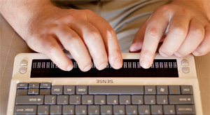 Photo of the BrailleSense U2 32-Cell Notetaker with QWERTY Keyboard