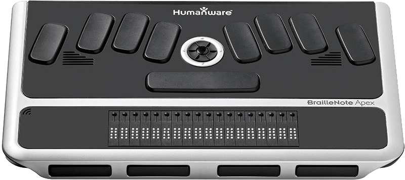 Photo of the One Gently Used BrailleNote Apex 18 Cell Notetaker with Perkins Style Braille Keyboard for $2,295.00 USD - Flying Blind, LLC Online Store