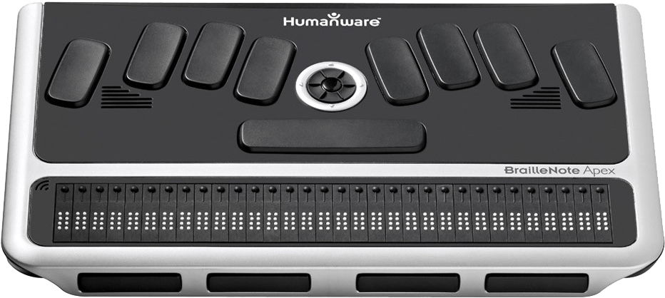 Photo of the One Refurbished BrailleNote Apex 32 Cell Notetaker with Perkins Style Braille Keyboard for $2,695.00 USD - Flying Blind, LLC Online Store