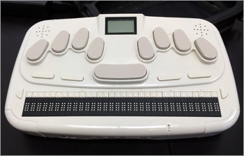 Photo of the BrailleSense Classic 32 Cell Notetaker with Perkins Style Braille Keyboard