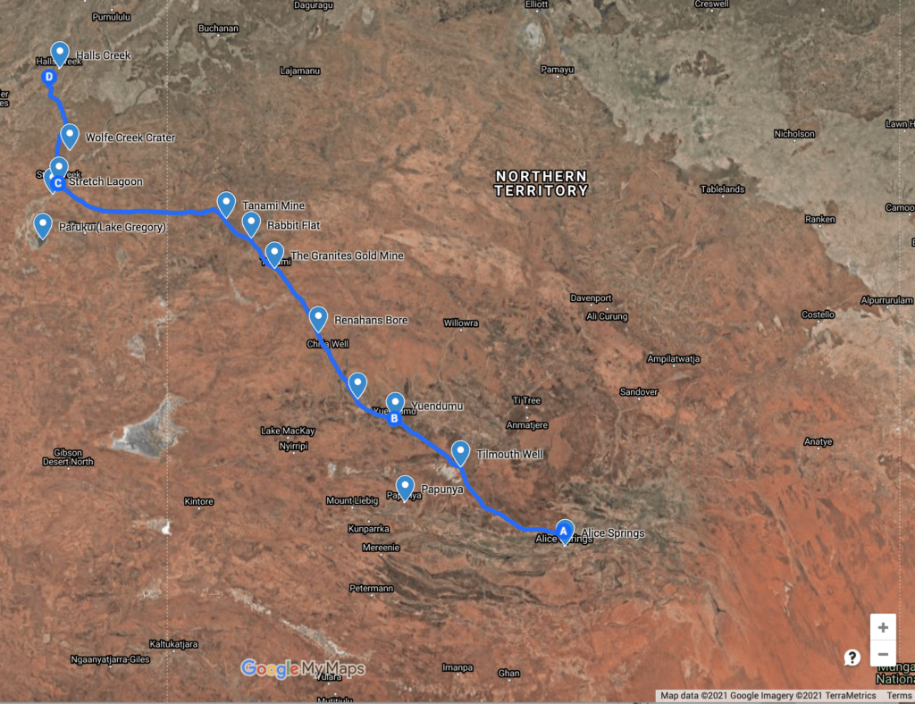 Tanami Desert Map Of Road.