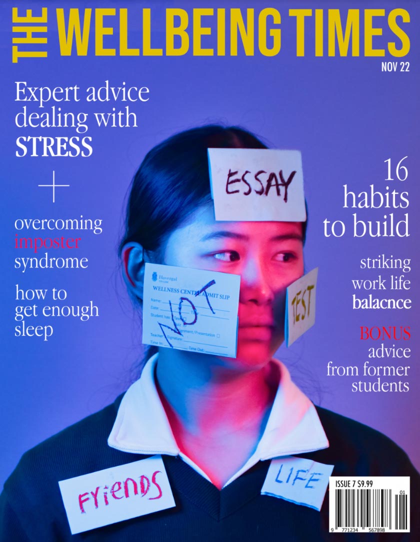 Magazine cover with a student with "Essay" "Not" and "SATs" written on paper stuck to her face.