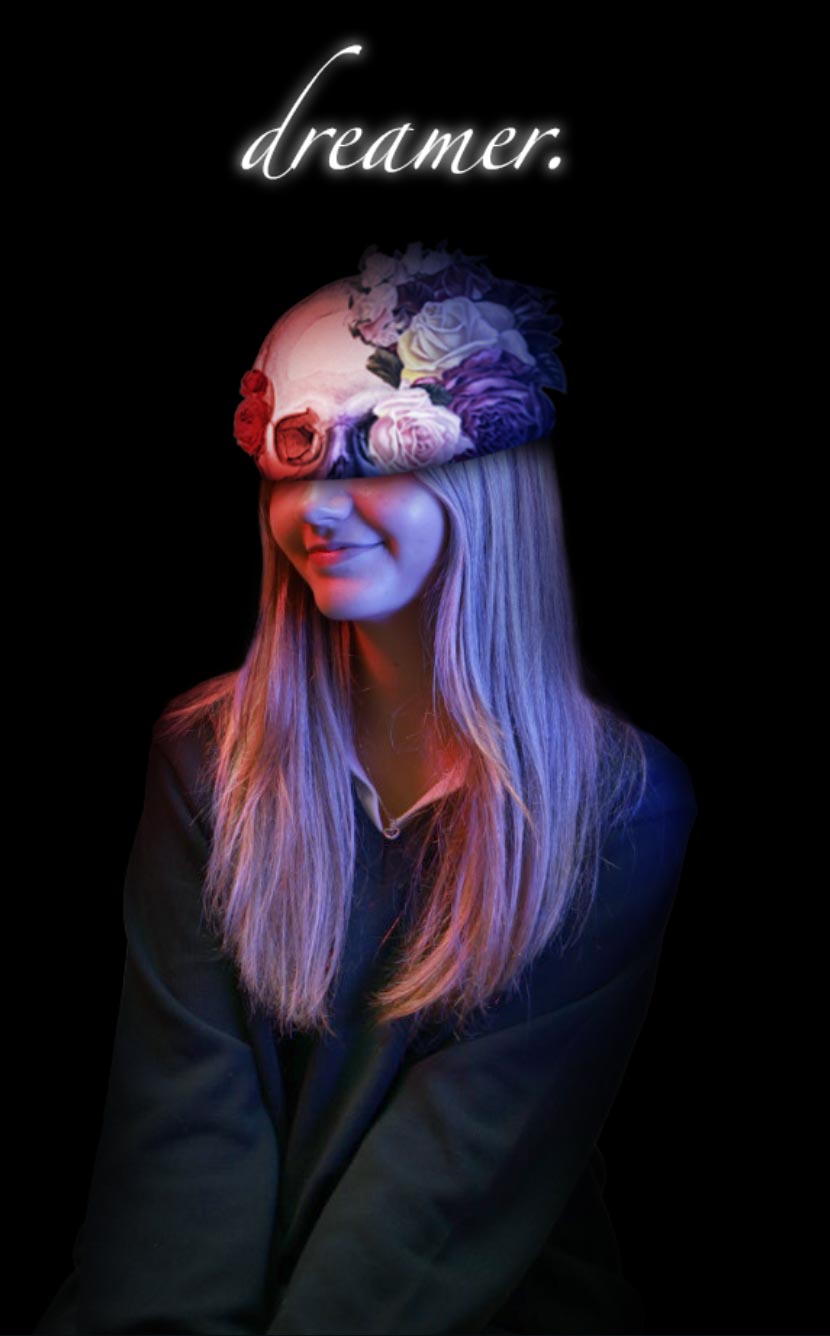 Photo of girl with a colourful hat covering her eyes.