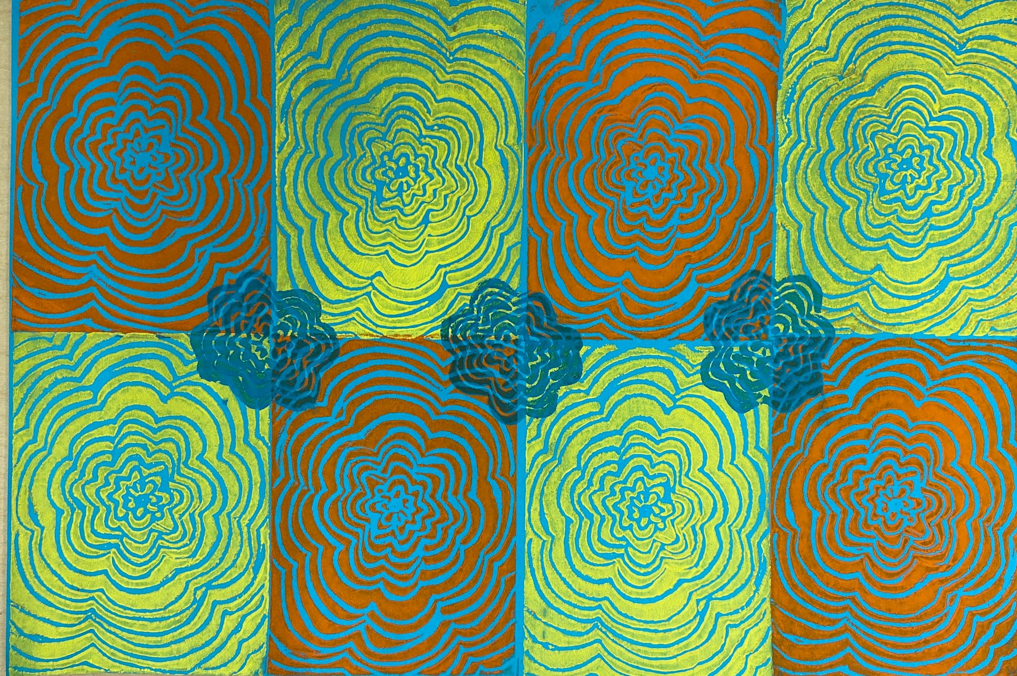 Colourful block print.