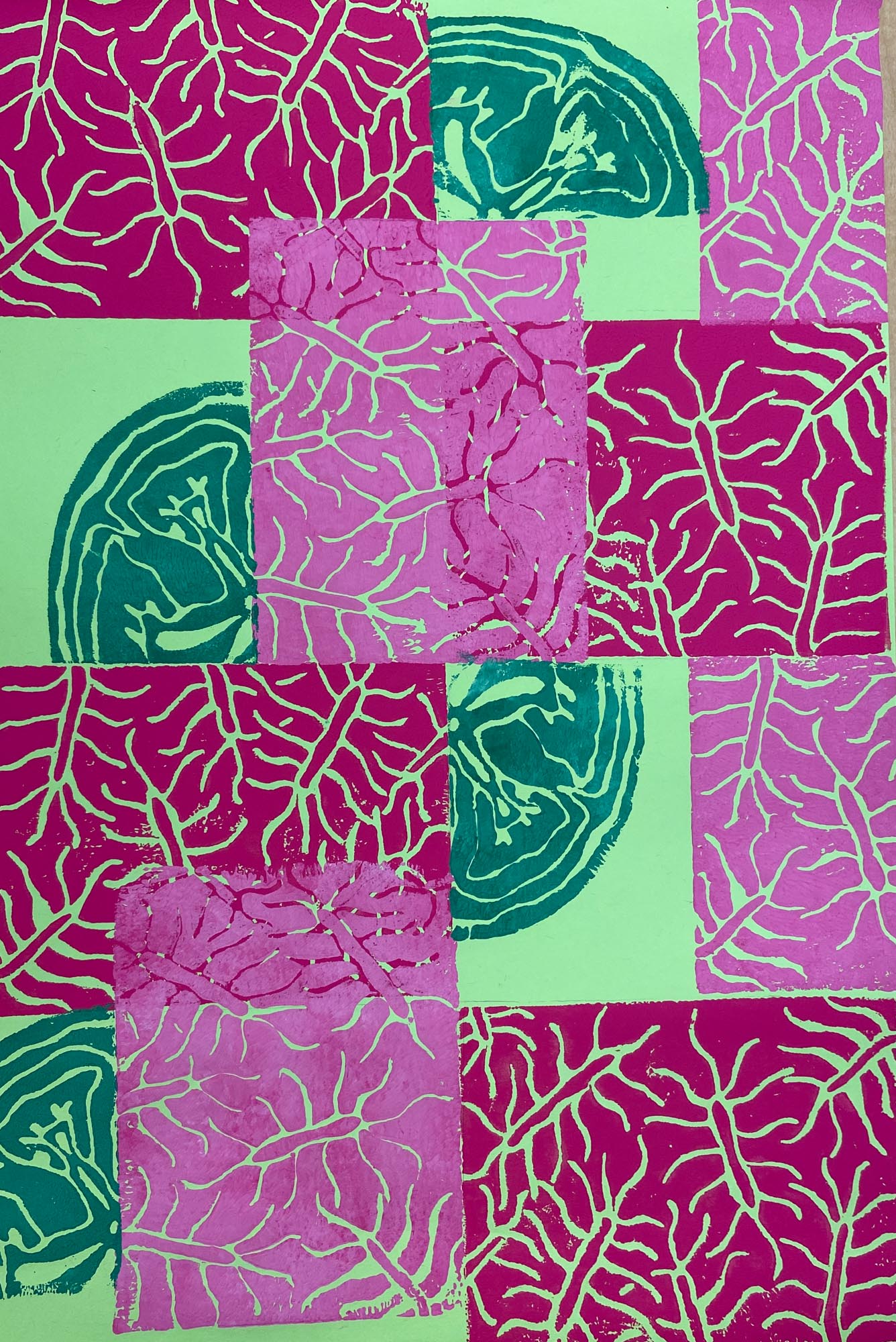 Colourful block print.
