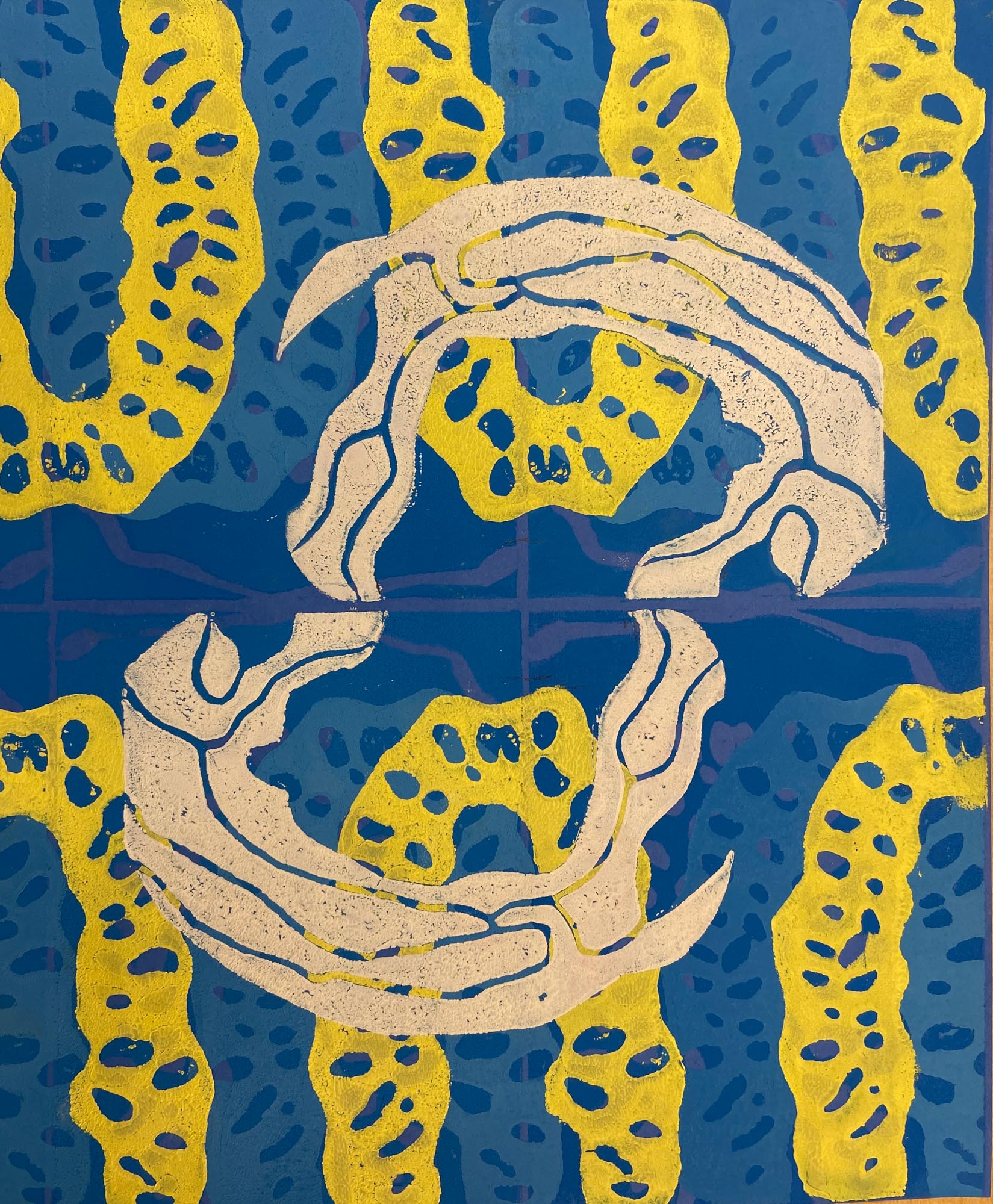 Colourful block print.