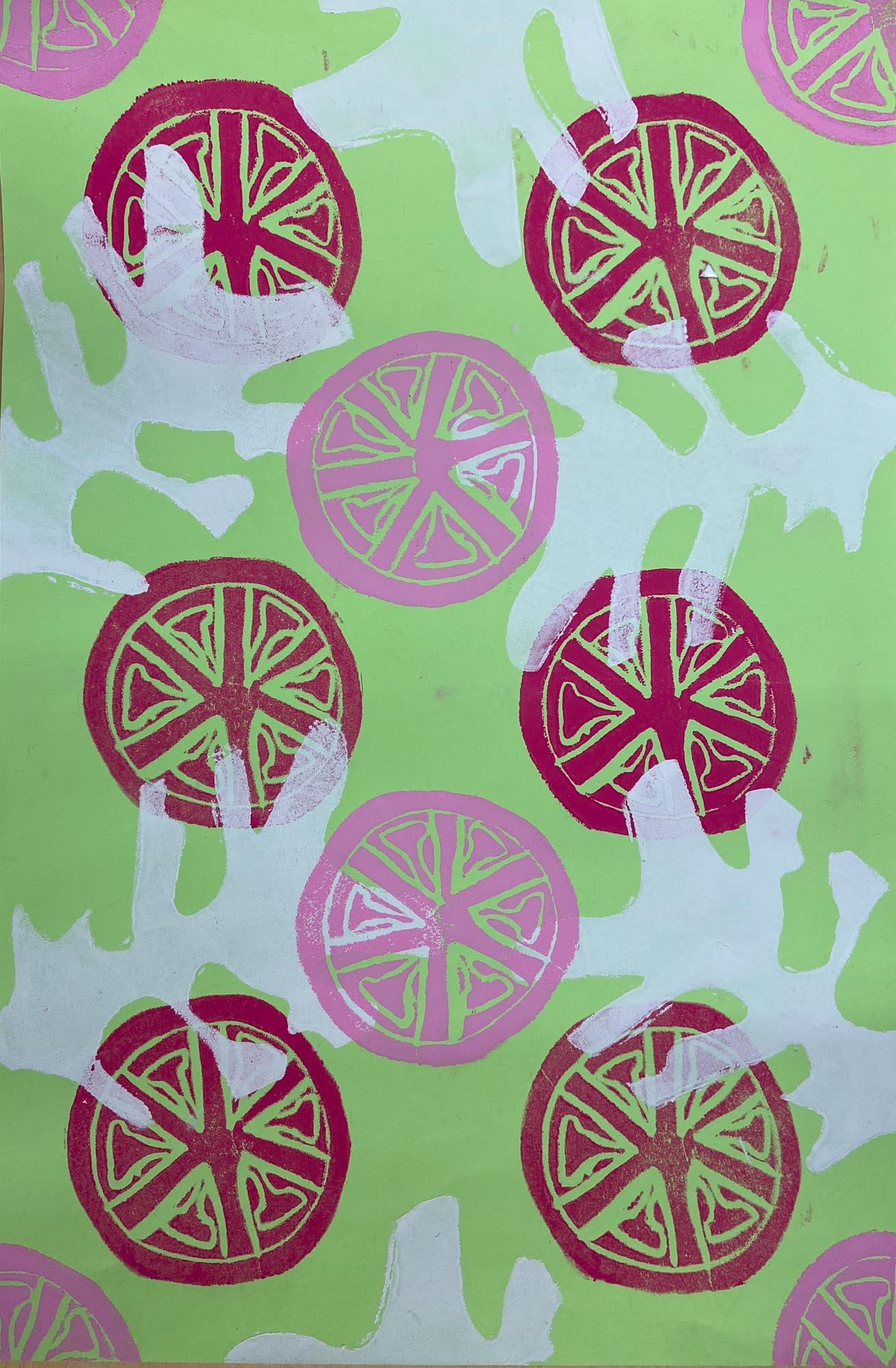 Colourful block print.