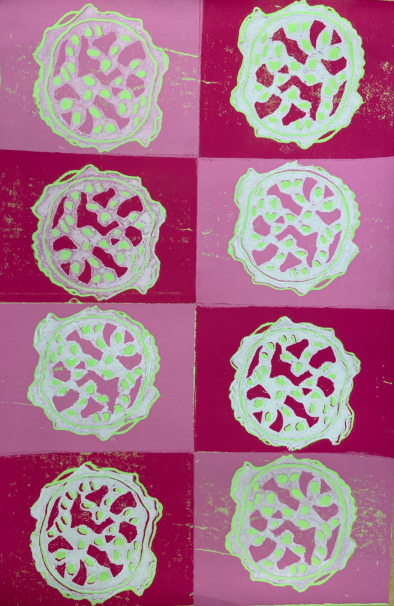 Colourful block print.