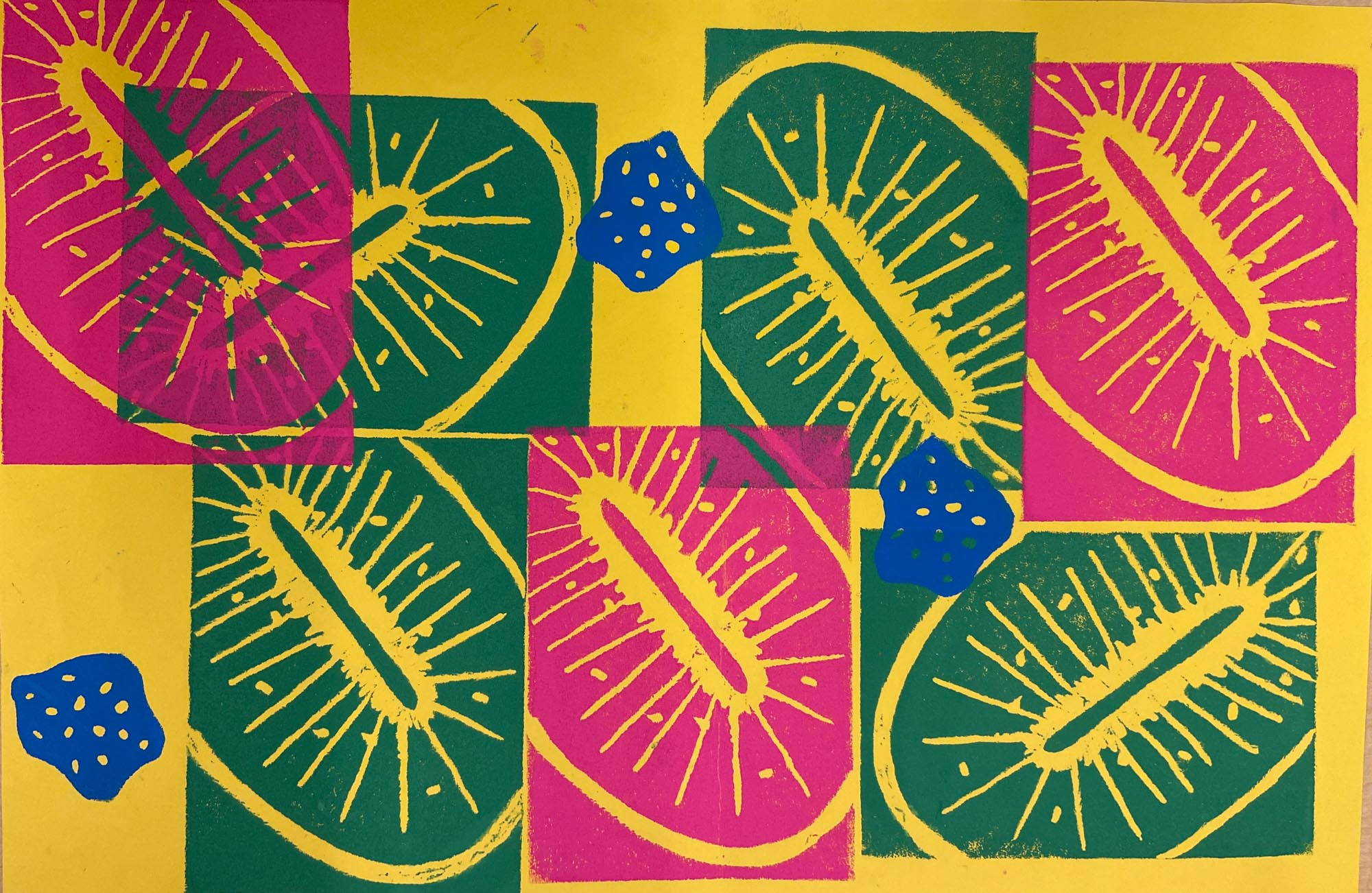 Colourful block print.