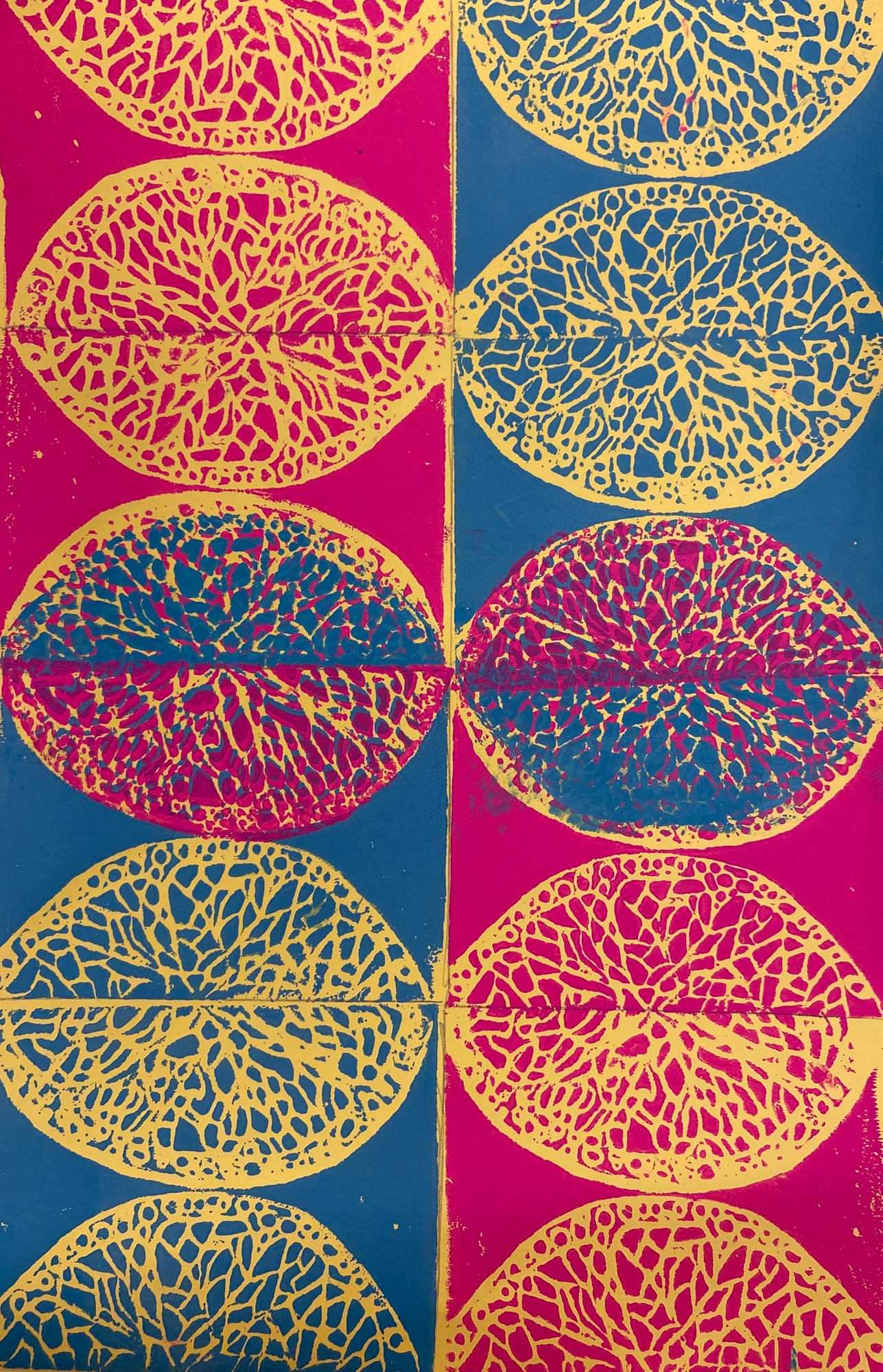 Colourful block print.