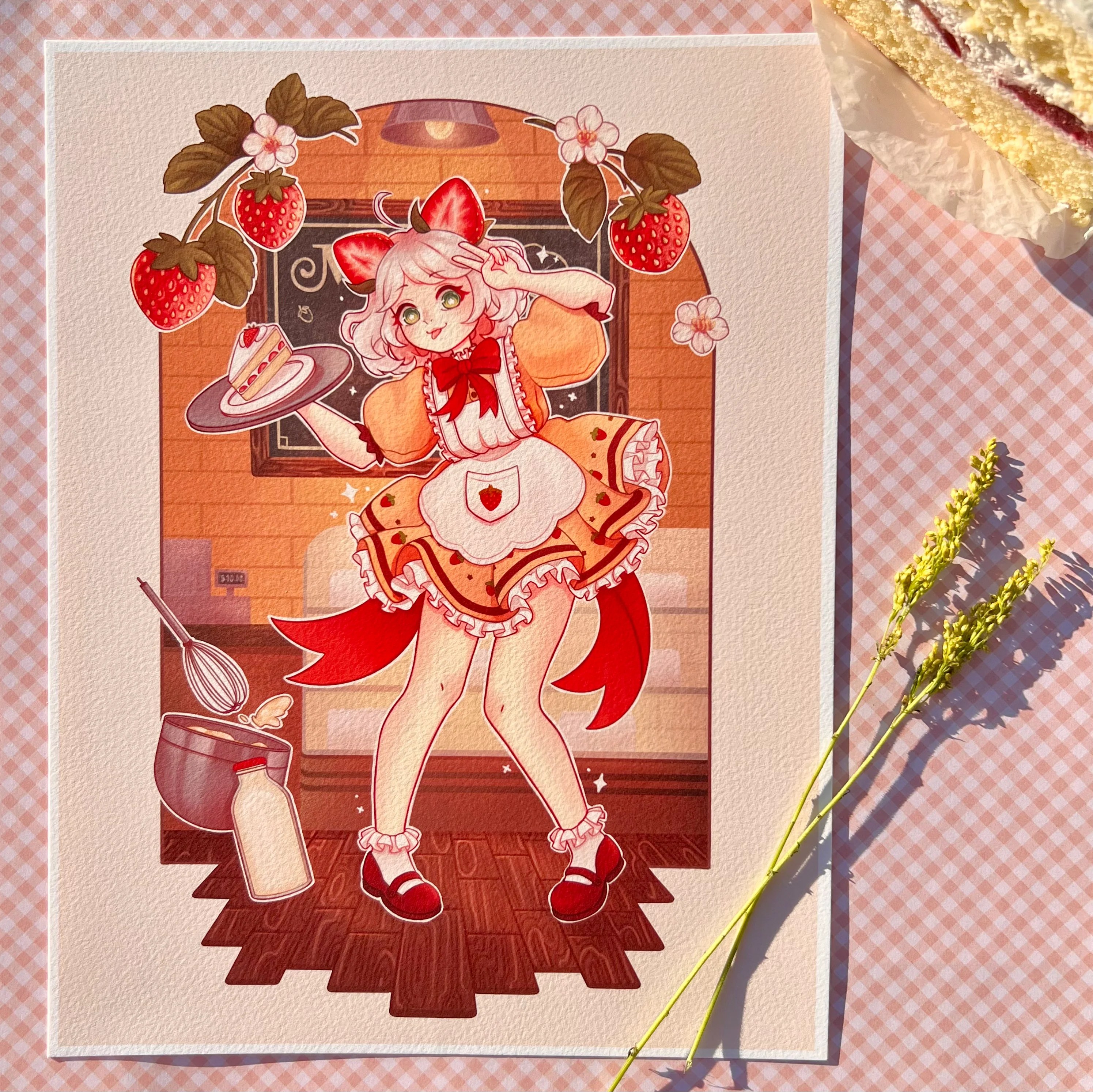 Strawberry Cake Art Print Toreibi