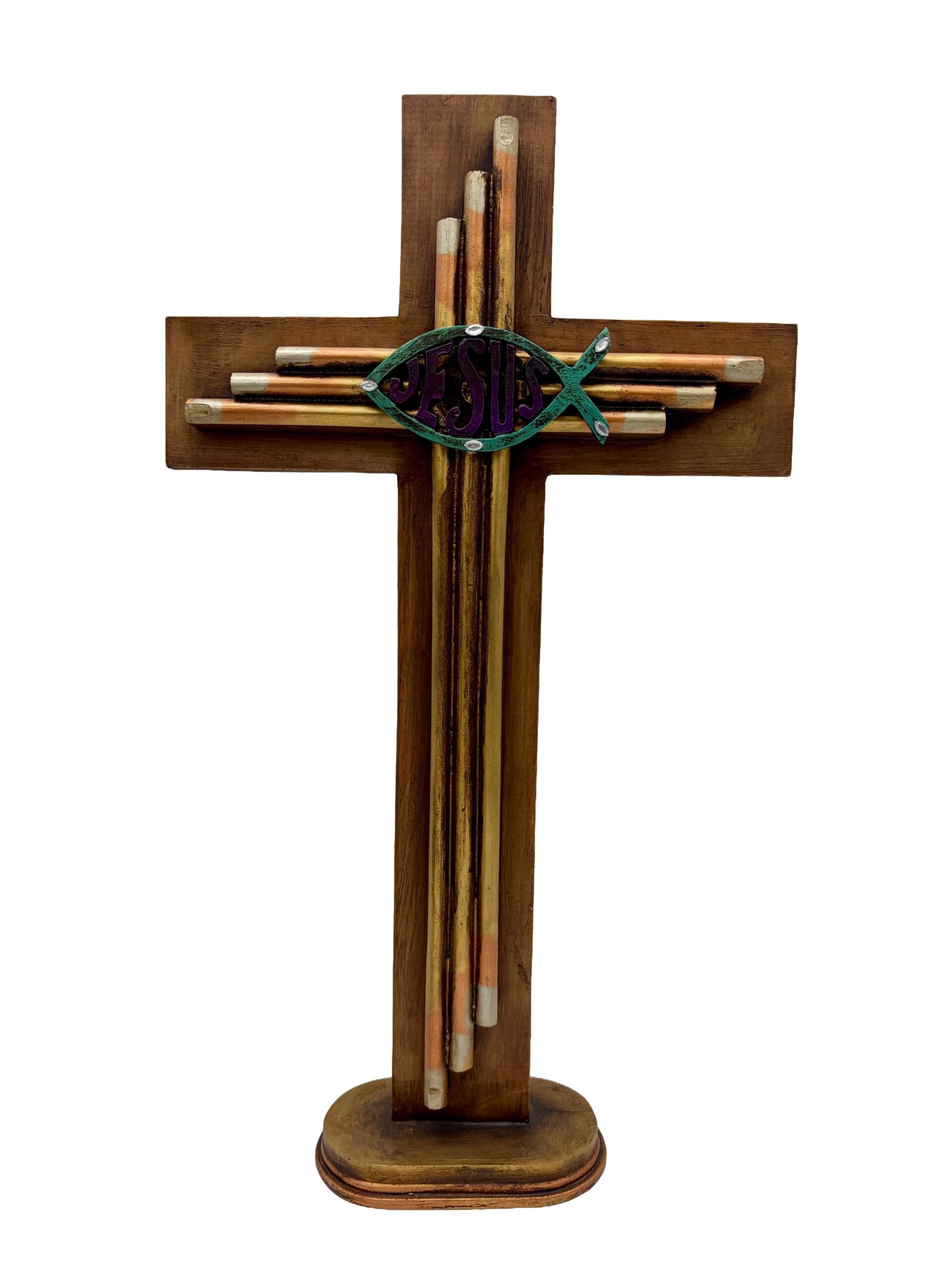 CRUZ TRES LINEAS LEYENDA JESUS PEDESTAL DEC-DL30403A