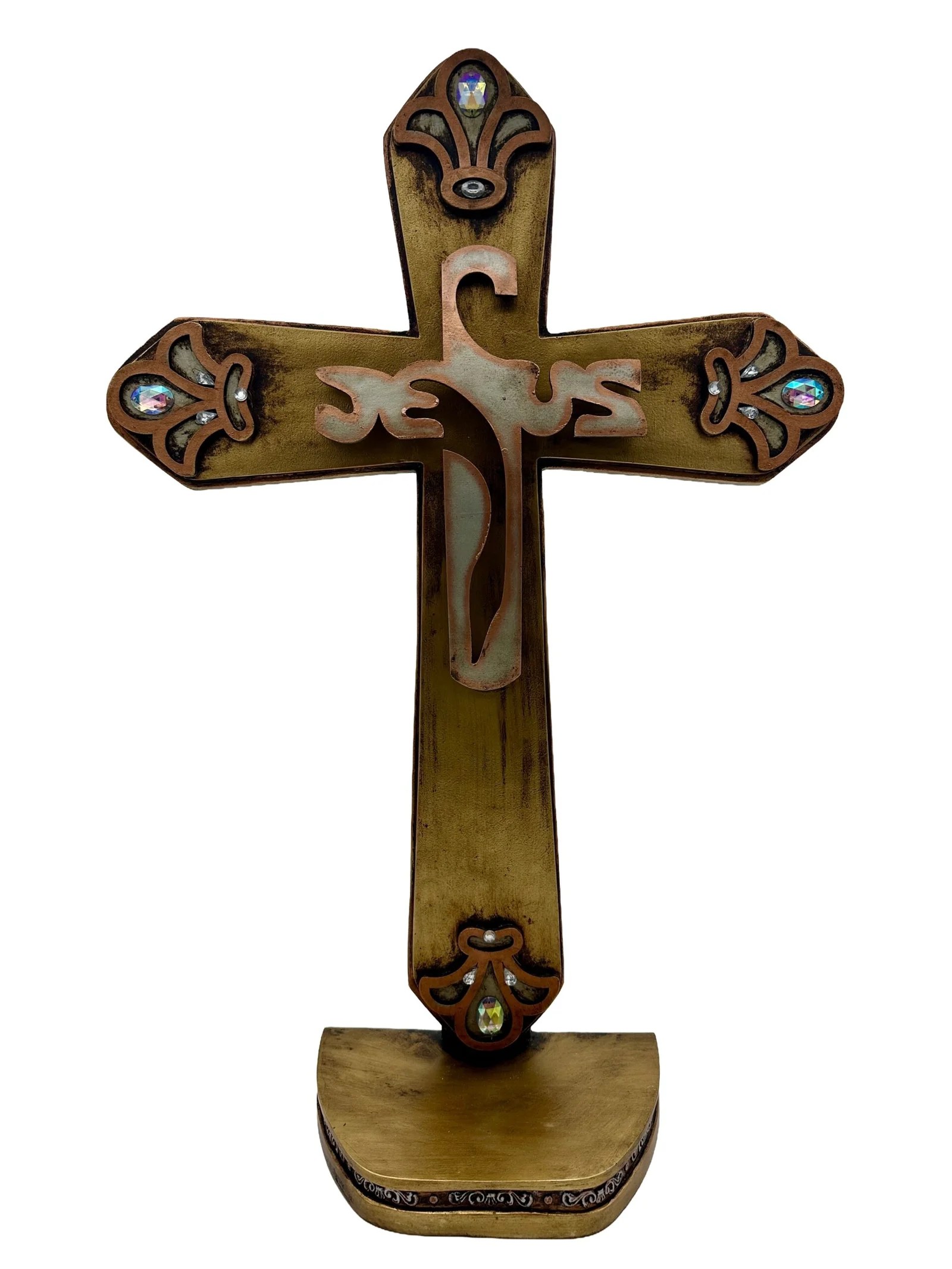 CRUZ FLORENTINA DE PEDESTAL LEYENDA JESUS ORO. -  DL30449A