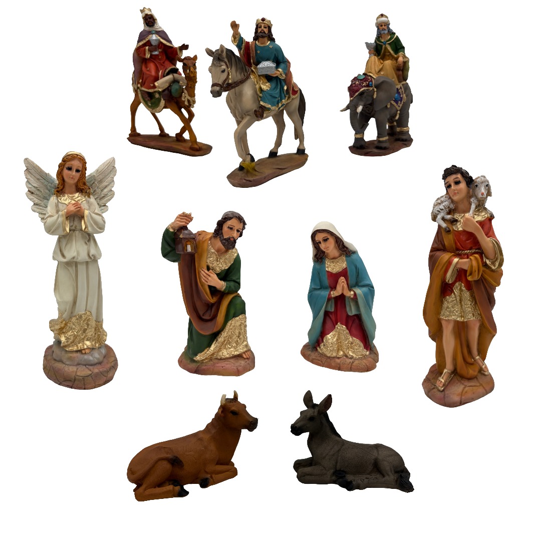 NACIMIENTO 20 CM LISO REYES MONTADOS 9 PIEZAS (SIN NIÑO) RUSTICO. -  FLL066R