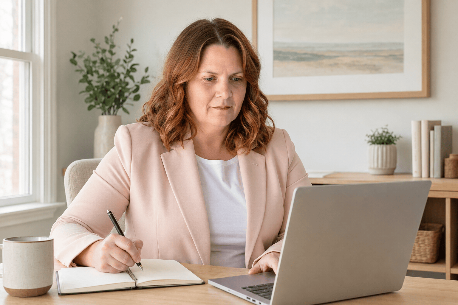Patricia Gordon working at her desk