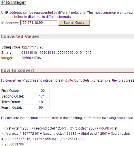 If you really need that ip address for valid reasons, you need to get a court order. Convert IP address to binary / integer number