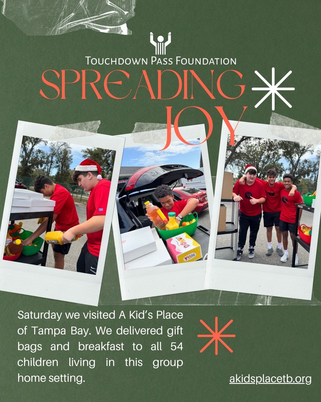Touchdown Pass Foundation holiday outreach A Kid's Place of Tampa Bay community service 2024