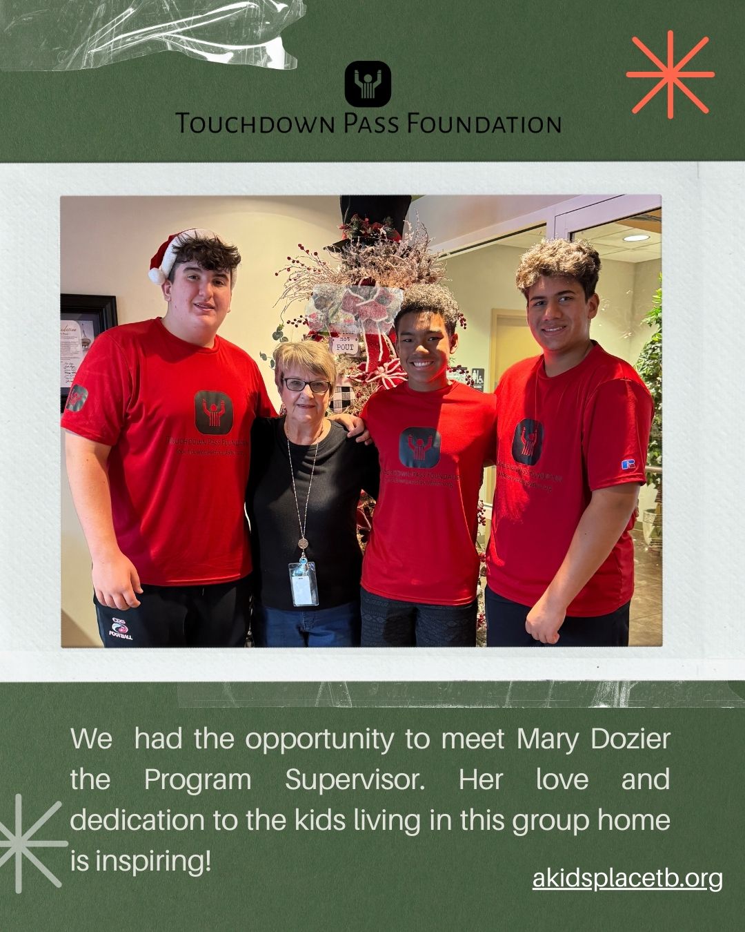 Touchdown Pass Foundation holiday breakfast delivery A Kid's Place of Tampa Bay foster care youth