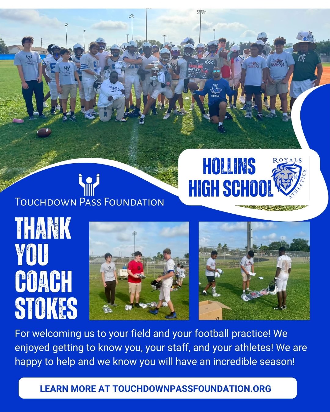 Touchdown Pass Foundation equipment drive Hollins High School Tampa Bay youth football