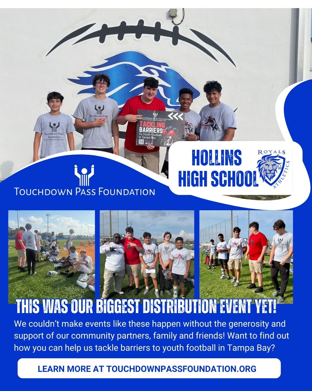 Touchdown Pass Foundation equipment drive Hollins High School Tampa Bay football outreach