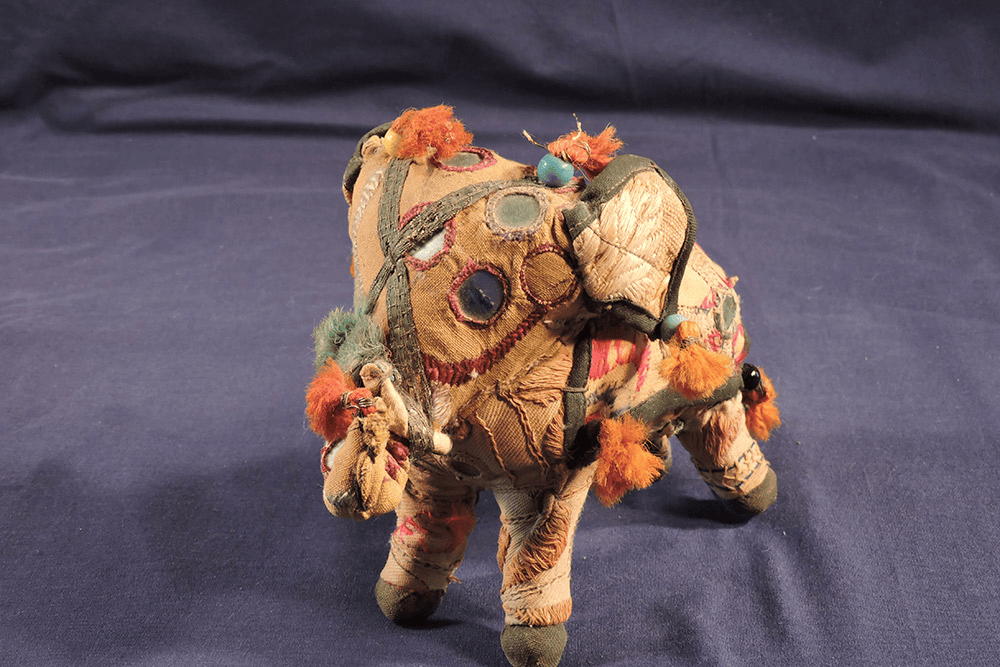 Vintage Anglo-Raj Stuffed Cotton Elephant Figurine, Mirror Work, Rajasthan