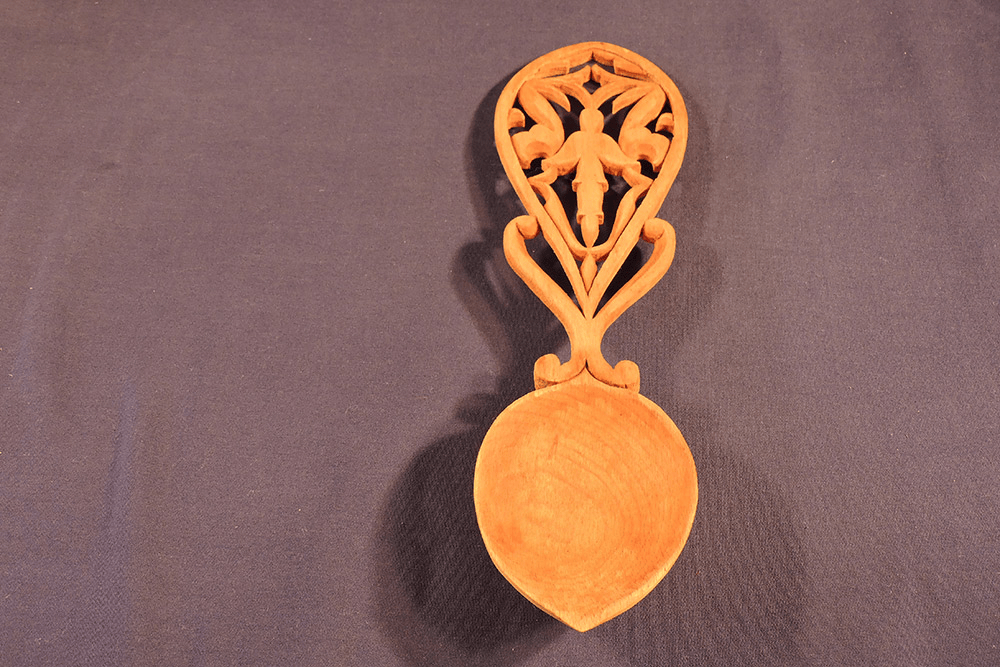 Norwegian-Style Hand-Carved Wooden Bridal Spoon, Pierced Openwork Handle