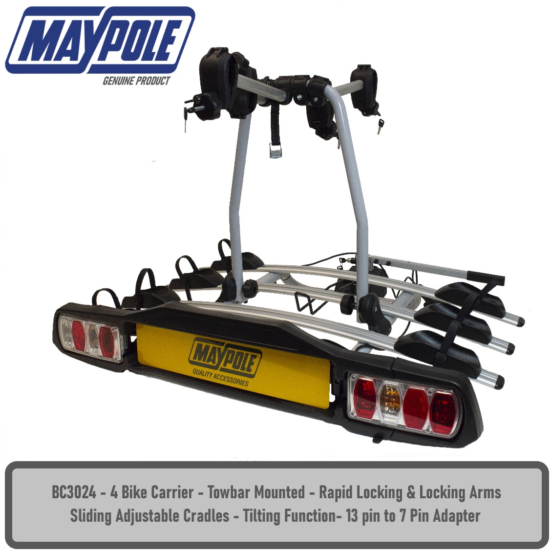 Maypole 4 Bike Cycle Carrier BC3024 Towbar Mounted 60kg Platform Tilting Locking