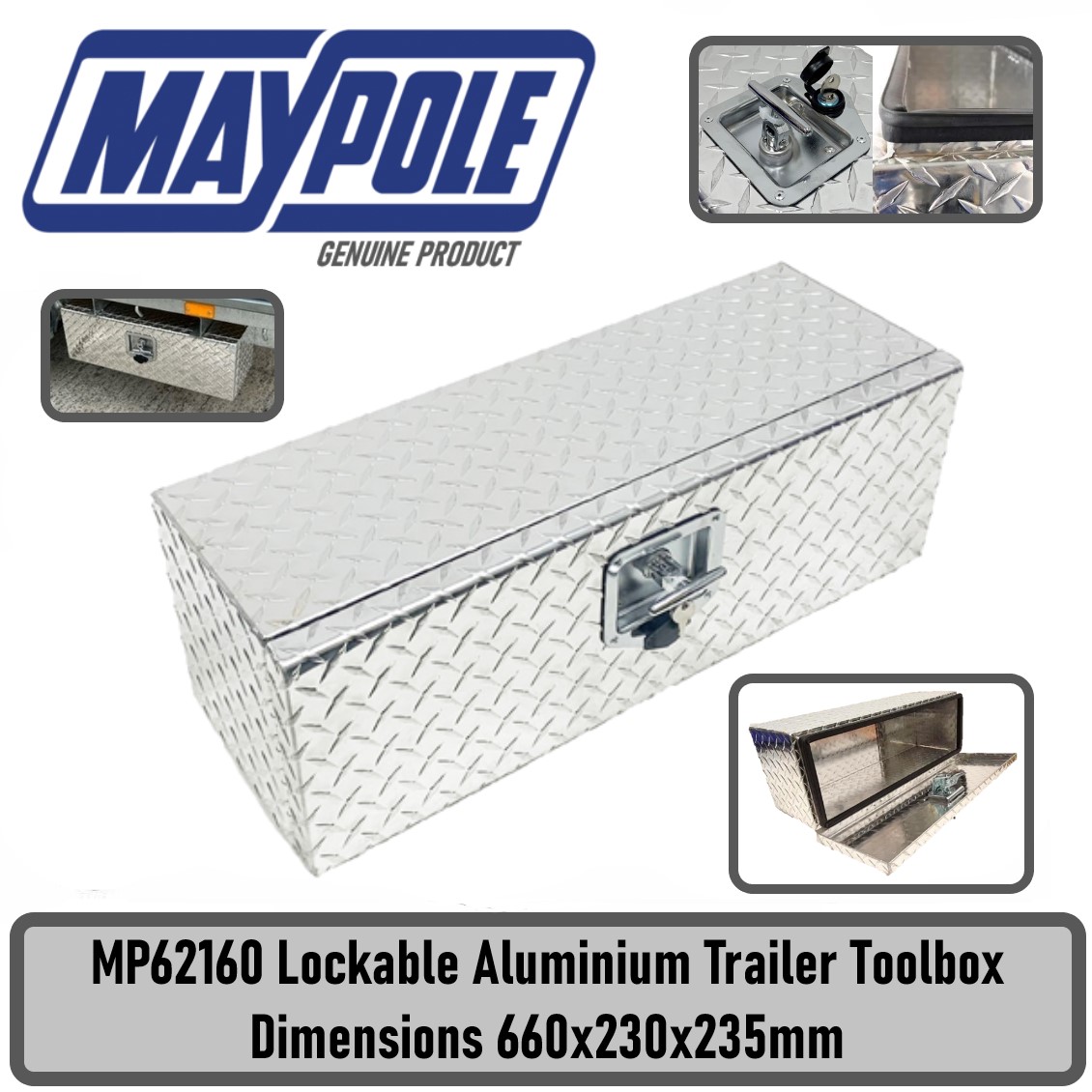 Aluminium Lockable Sealed Trailer Truck Toolbox Dimensions 660 x 230 x 235mm