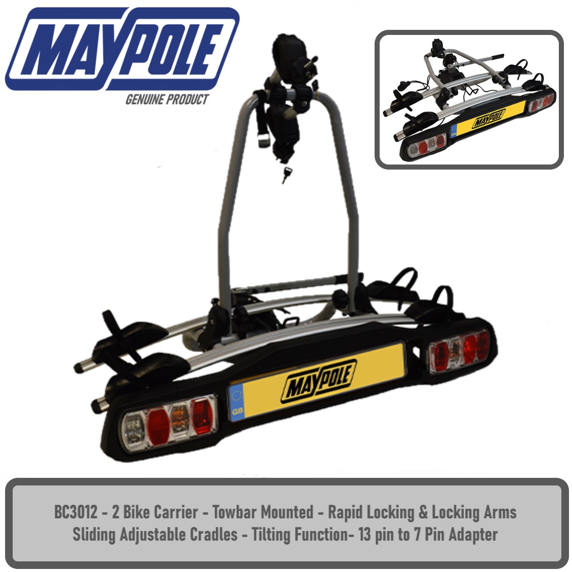 Maypole 2 Bike Cycle Carrier BC3012 Towbar Mounted 30kg Platform Tilting Locking