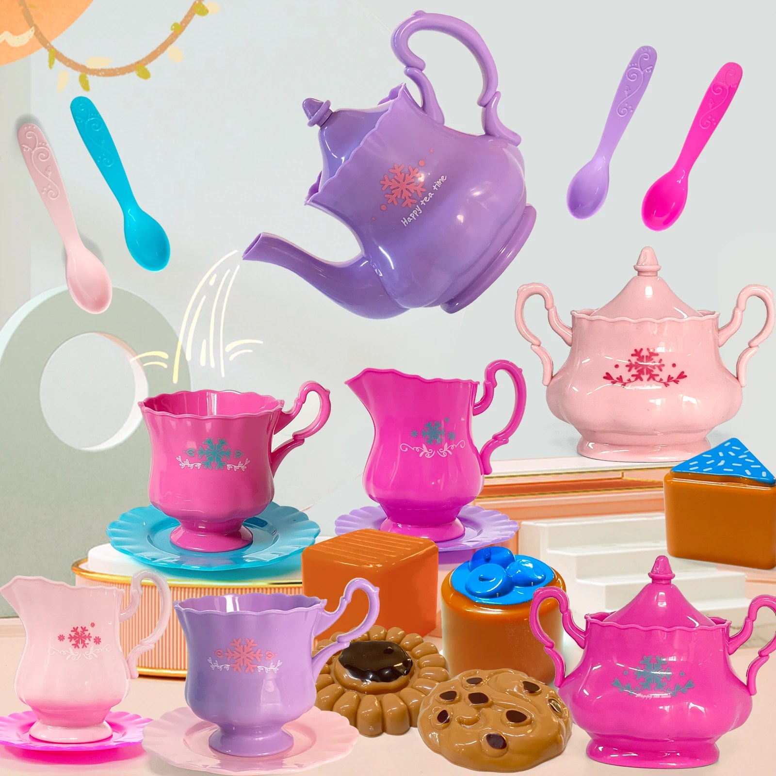 Tea Set for Little Girls, Tea Party Set, Tea Set for Toddlers Including Kettle, Cookies, Kids Play Food, Boys Girls Gifts